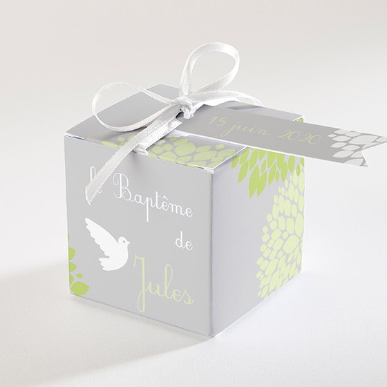 Boîte de dragées baptême cadre végétal chic