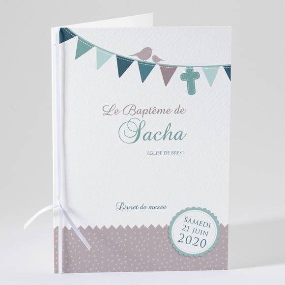 Livret de messe baptême Colombe et banderoles réf.N49126
