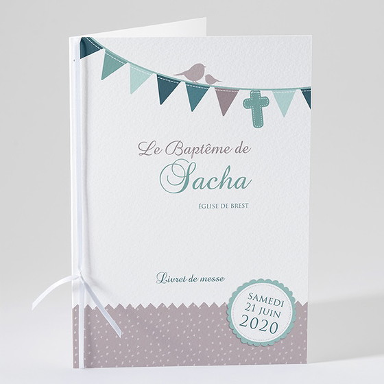 Livret de messe baptême colombe et banderoles