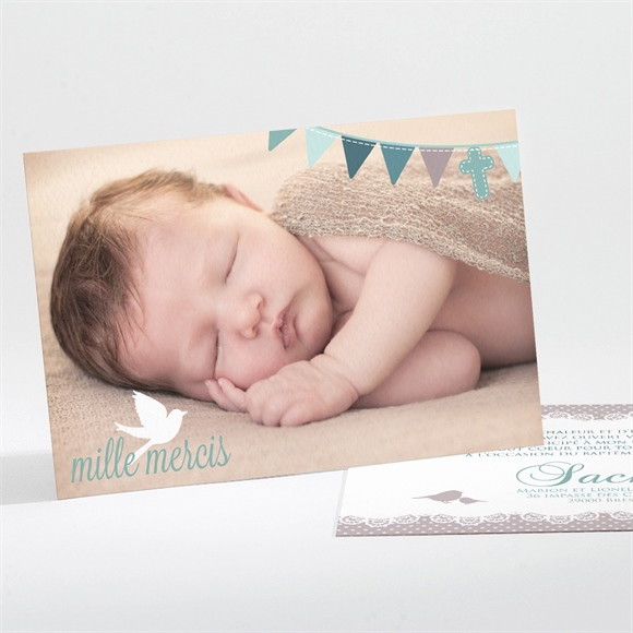 Remerciement baptême Colombe et banderoles réf.N111200