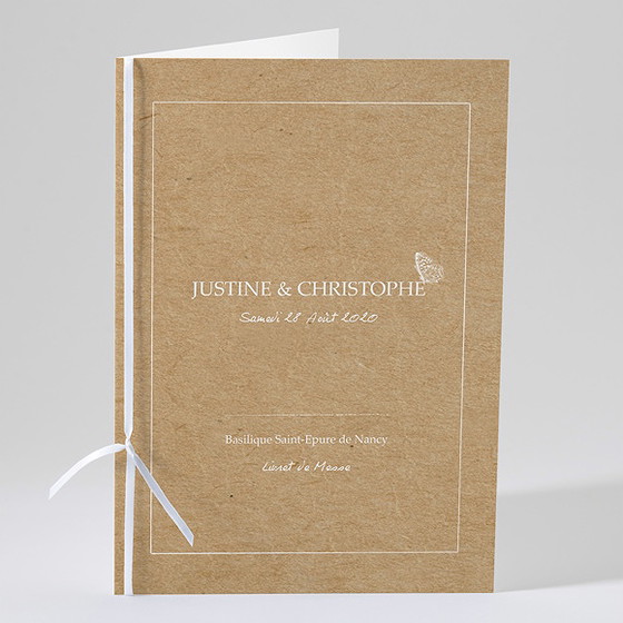 Livret de messe mariage un papillon sur le kraft