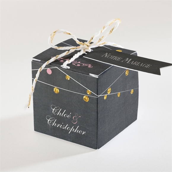 Boîte de dragées mariage Ardoise élégante et étiquettes réf.N340125