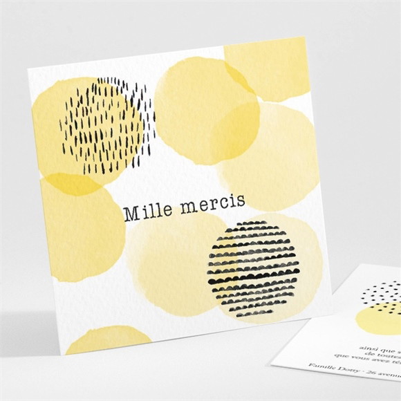 Remerciement naissance Jaune graphique réf.N30150