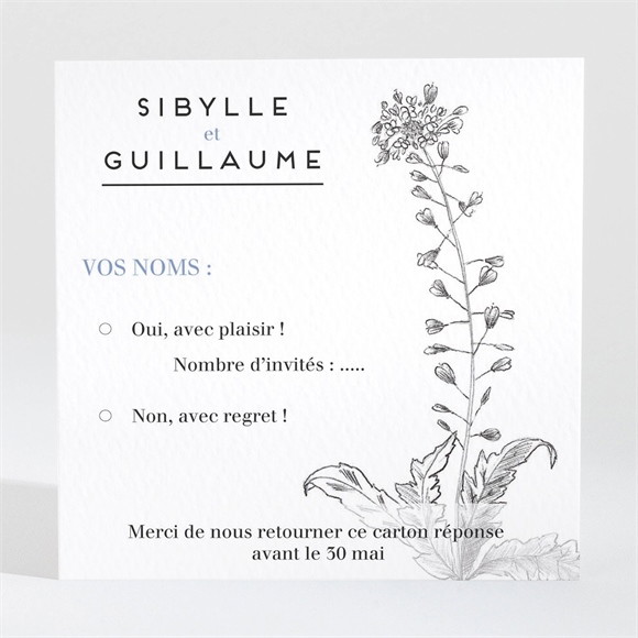 Carton réponse mariage Gravure florale réf.N3001446