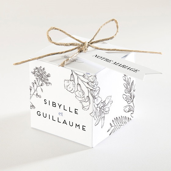 Boîte de dragées mariage gravure florale