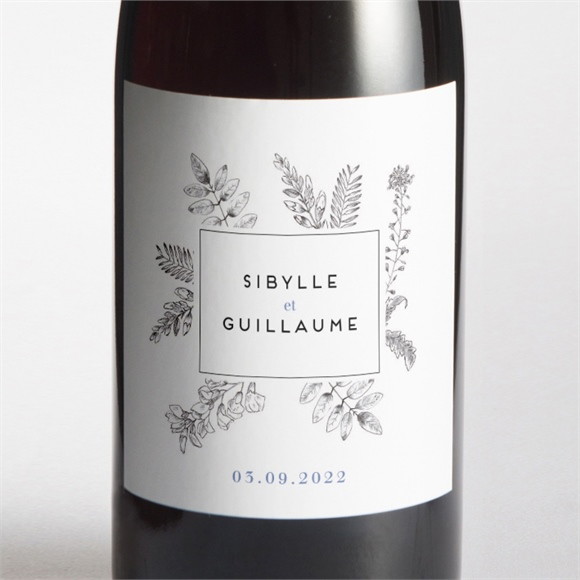 Etiquette de bouteille mariage Gravure florale réf.N3001447