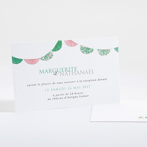 Carton d'invitation mariage vert et rose