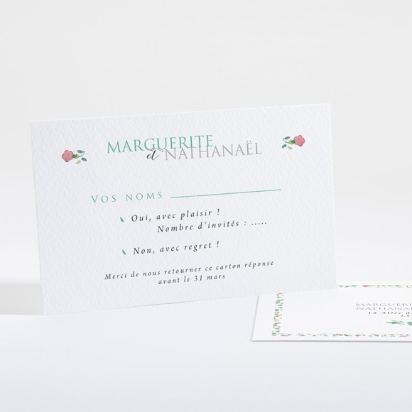 Carton réponse mariage Vert et rose réf.N16126