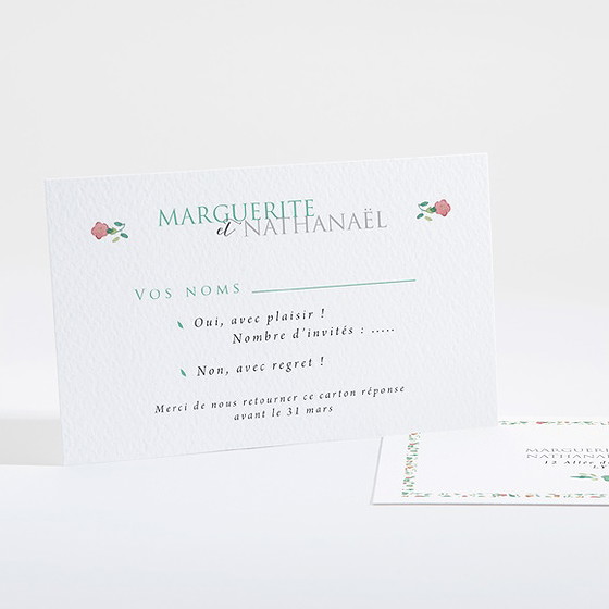 Carton réponse mariage vert et rose