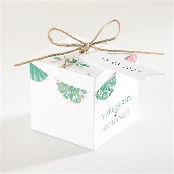 Boîte de dragées mariage vert et rose