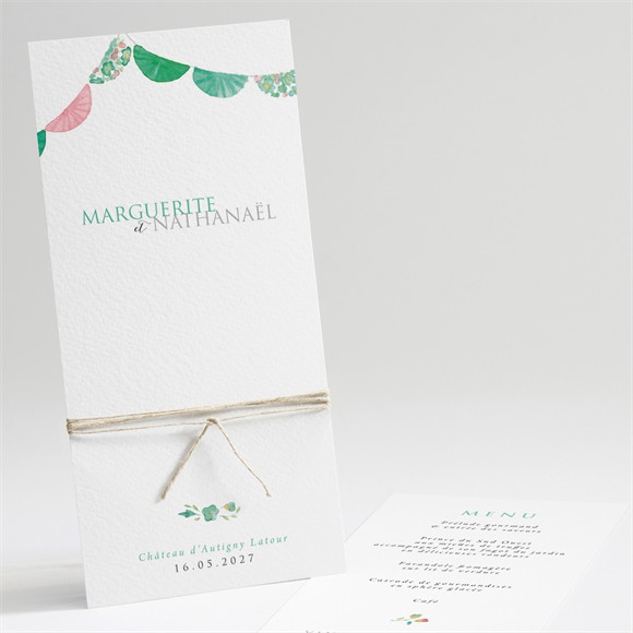 Menu mariage Vert et rose réf.N22153