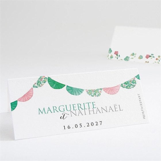 Marque-place mariage vert et rose