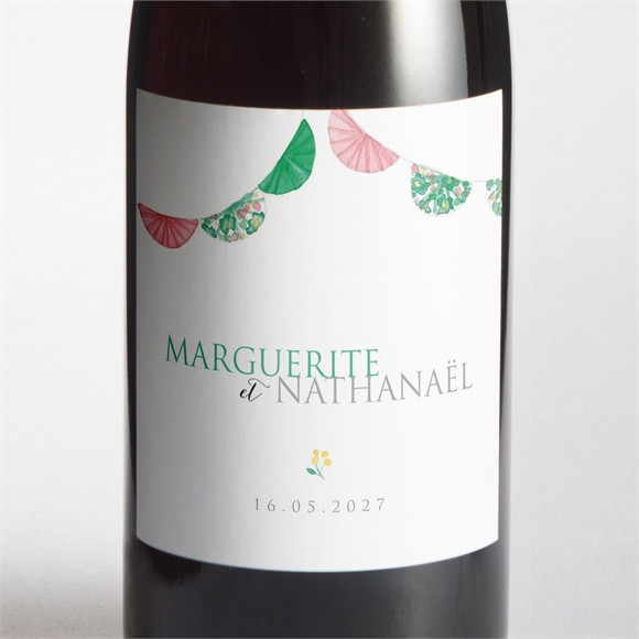 Etiquette de bouteille mariage Vert et rose réf.N3001459