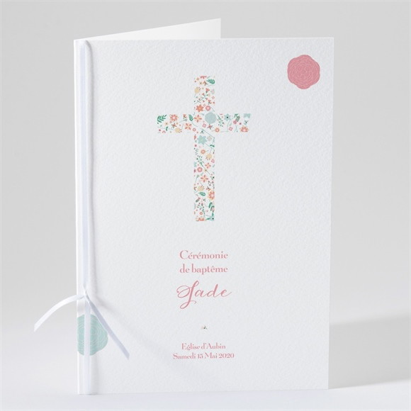Livret de messe baptême Croix à motifs et pois réf.N49165