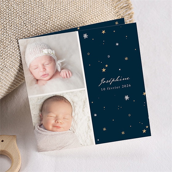 Faire-part naissance neige étoilée
