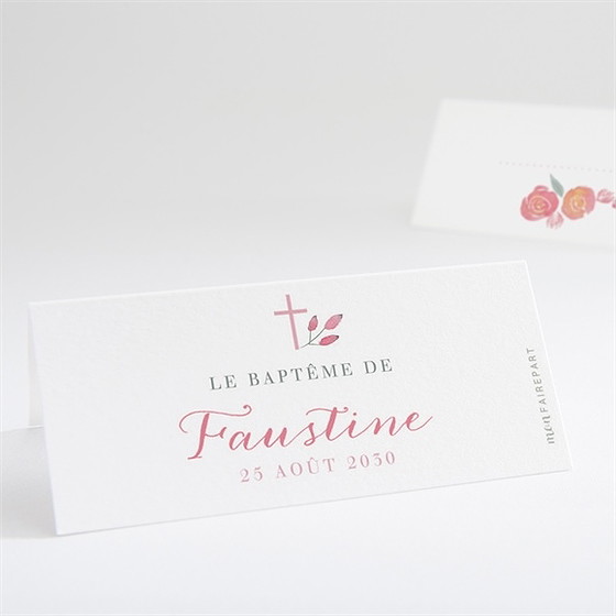 Marque-place baptême cadre de fleurs