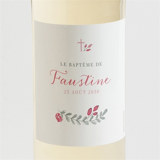Etiquette de bouteille baptême cadre de fleurs