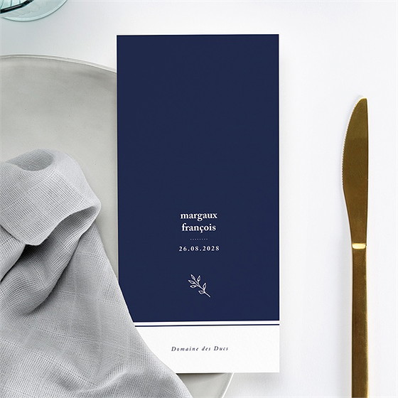 Menu mariage bleu romantique