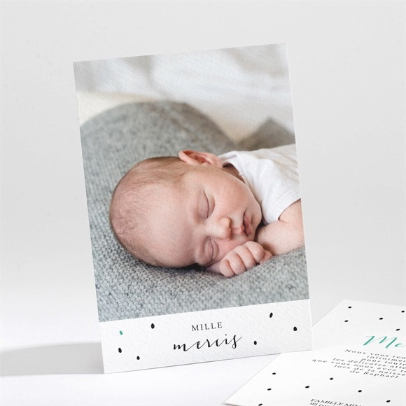 Remerciement naissance Double photo petits pois réf.N211178