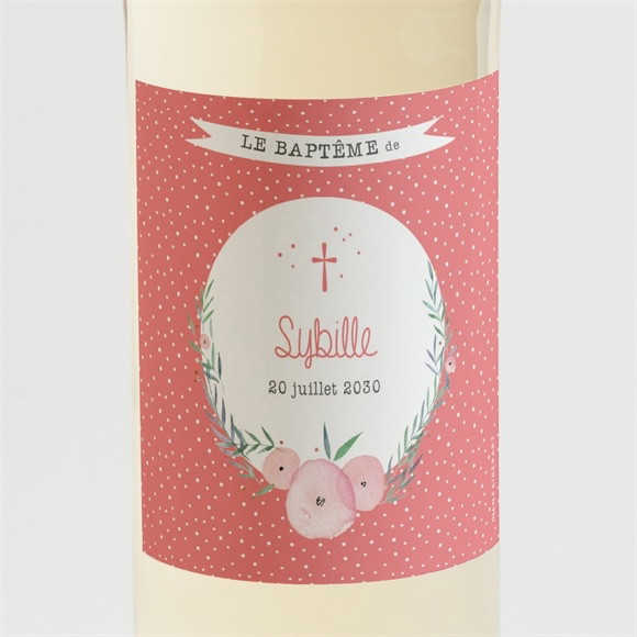 Etiquette de bouteille baptême Motifs et fleurs réf.N3001515