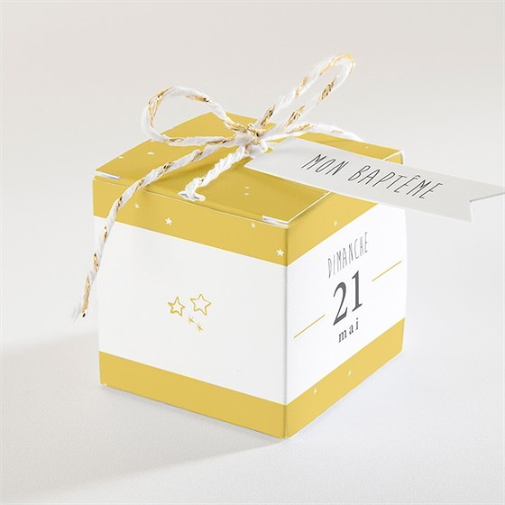 Boîte de dragées baptême jaune tendance