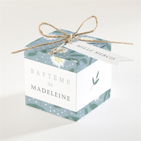 Boîte de dragées baptême cadre végétal
