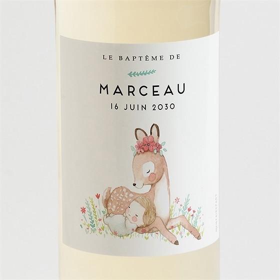 Etiquette de bouteille baptême tendre faon !