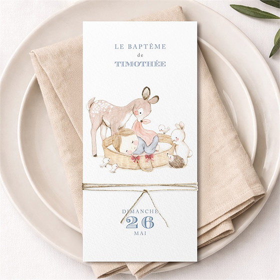 Menu baptême illustration animaux