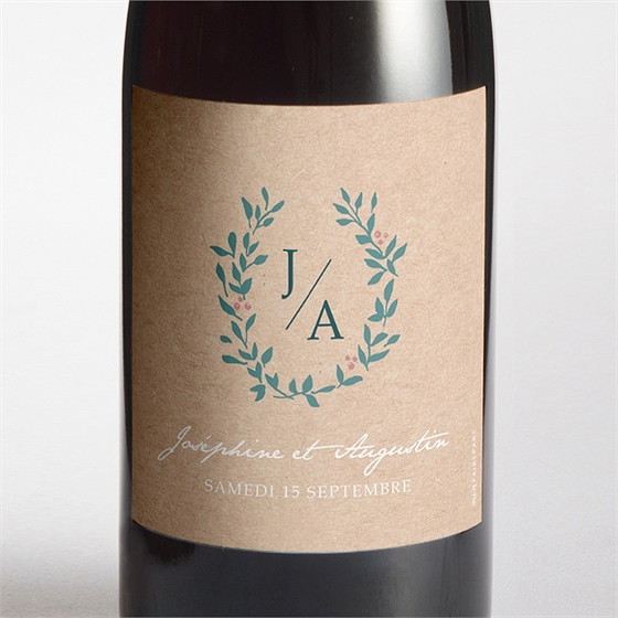 Etiquette de bouteille mariage kraft naturel