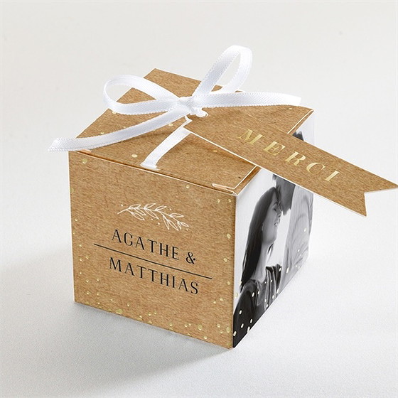 Boîte de dragées mariage kraft champêtre