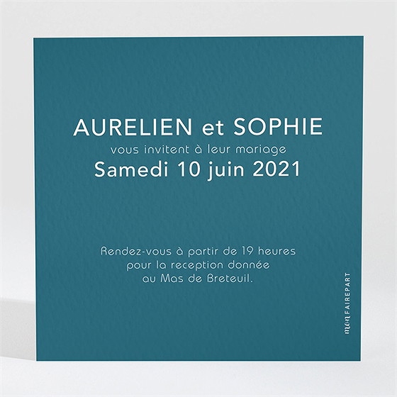 Carton d'invitation mariage bleu minimaliste