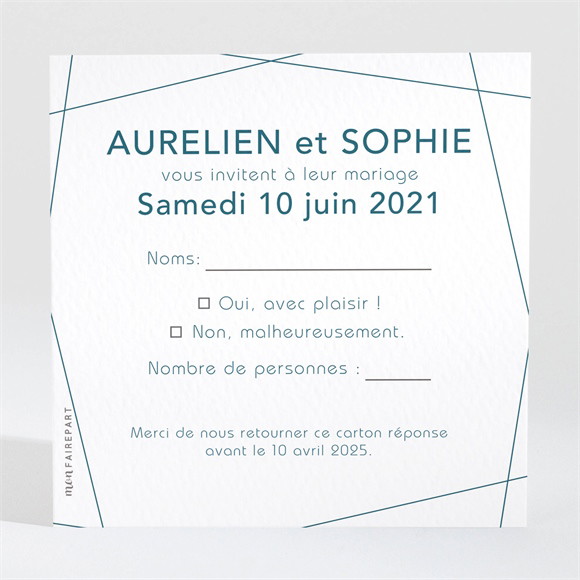 Carton réponse mariage Bleu minimaliste réf.N3001553
