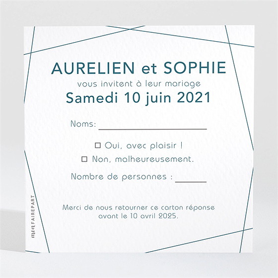 Carton réponse mariage bleu minimaliste