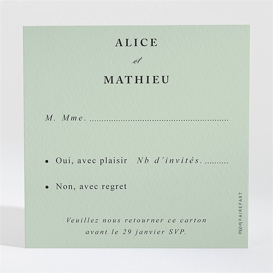 Carton réponse mariage tendre amande