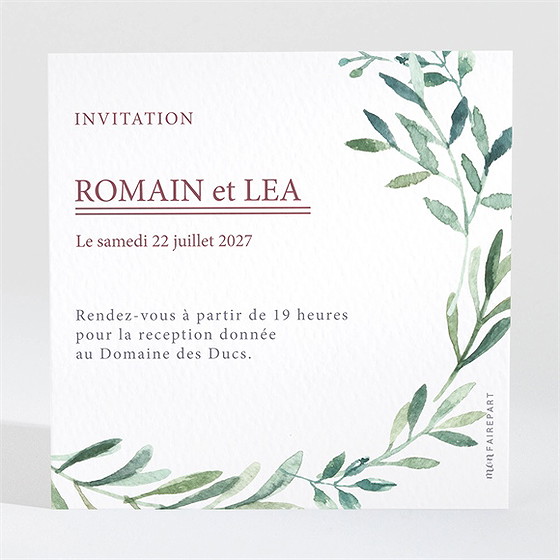 Carton d'invitation mariage ronde végétale