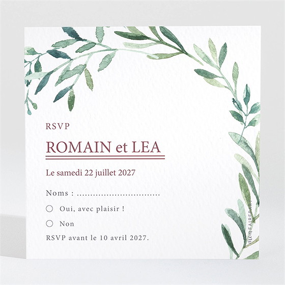 Carton réponse mariage ronde végétale