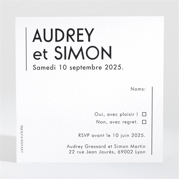 Carton réponse mariage Initiales réf.N3001565