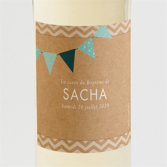 Etiquette de bouteille baptême Farandole de kraft réf.N3001568