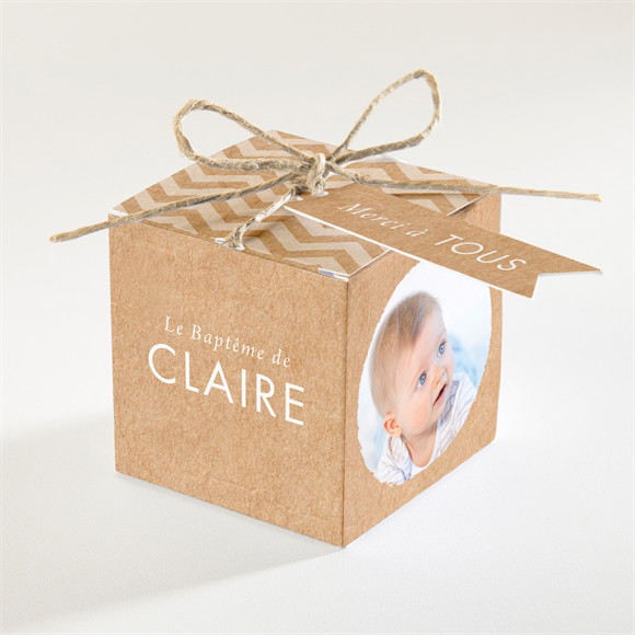 Boîte de dragées baptême Kraft banderole réf.N340224