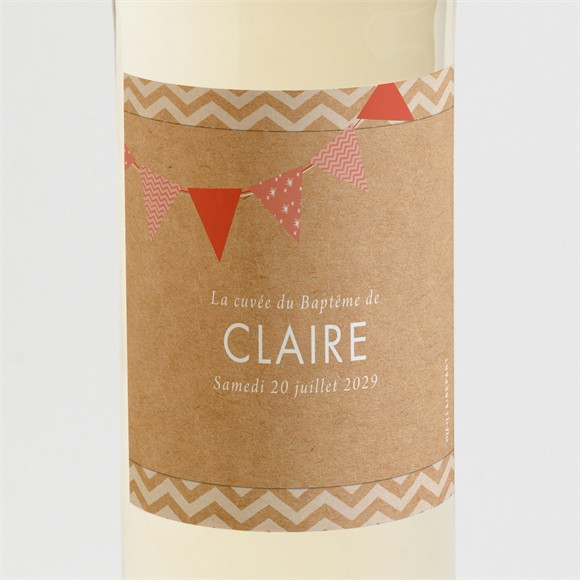 Etiquette de bouteille baptême Kraft banderole réf.N3001569