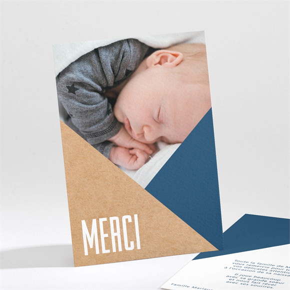 Remerciement naissance Bleu et kraft réf.N211236
