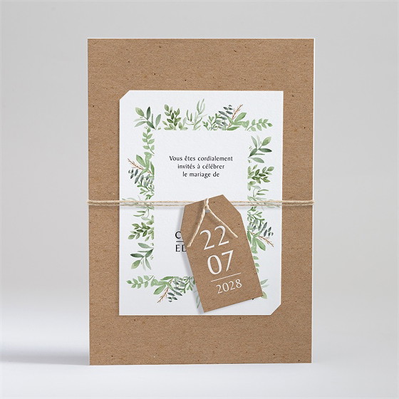 Faire-part mariage feuillage d'été kraft