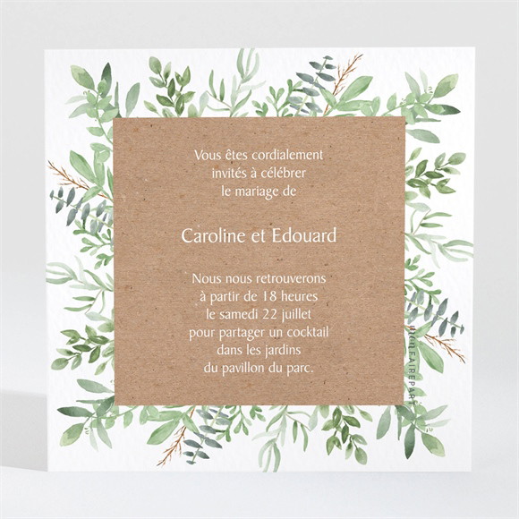 Carton d'invitation mariage Feuillage d'été réf.N3001572