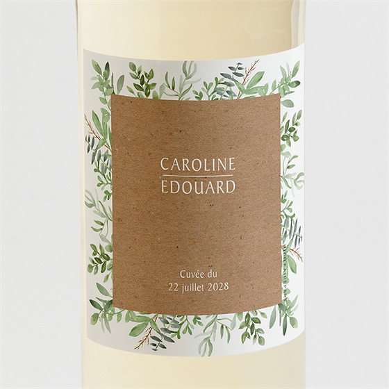Etiquette de bouteille mariage feuillage d'été
