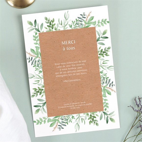 Remerciement mariage Feuillage d'été réf.N241181