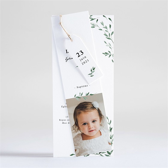 Faire-part de baptême décoration végétale