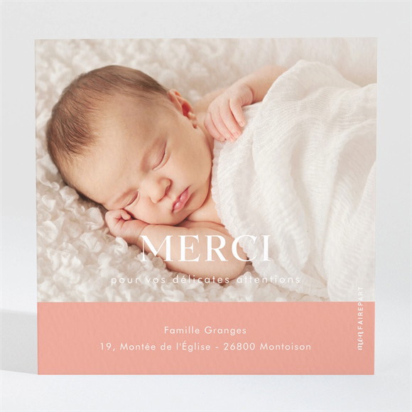 Remerciement naissance Simple incrustation réf.N3001582