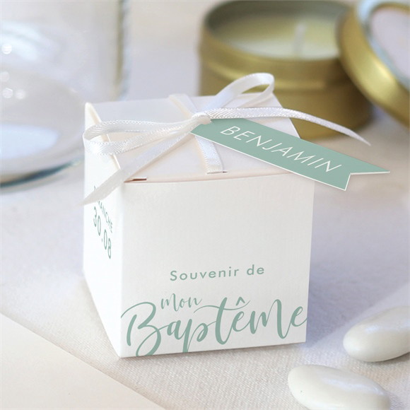 Boîte de dragées baptême Jeu de mots réf.N340243