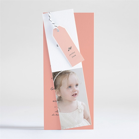 Faire-part de baptême millefeuille de rose