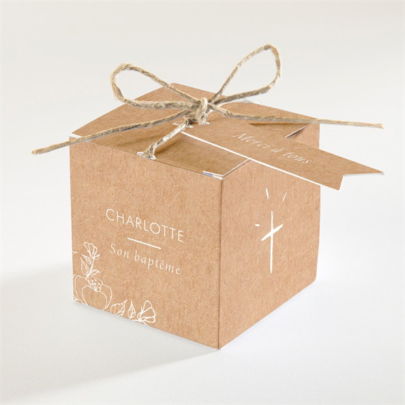 Boîte de dragées baptême Gravure sur kraft réf.N340265